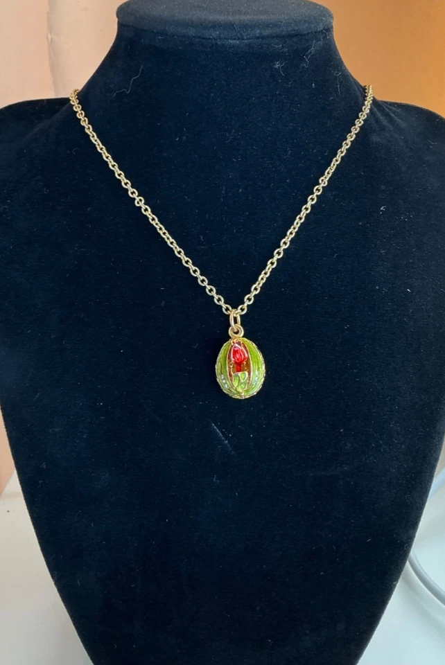 JOAN RIVERS Lily Of The Valley Enamel Egg Pendant Necklace With Pearl Accents - Image 2 of 4