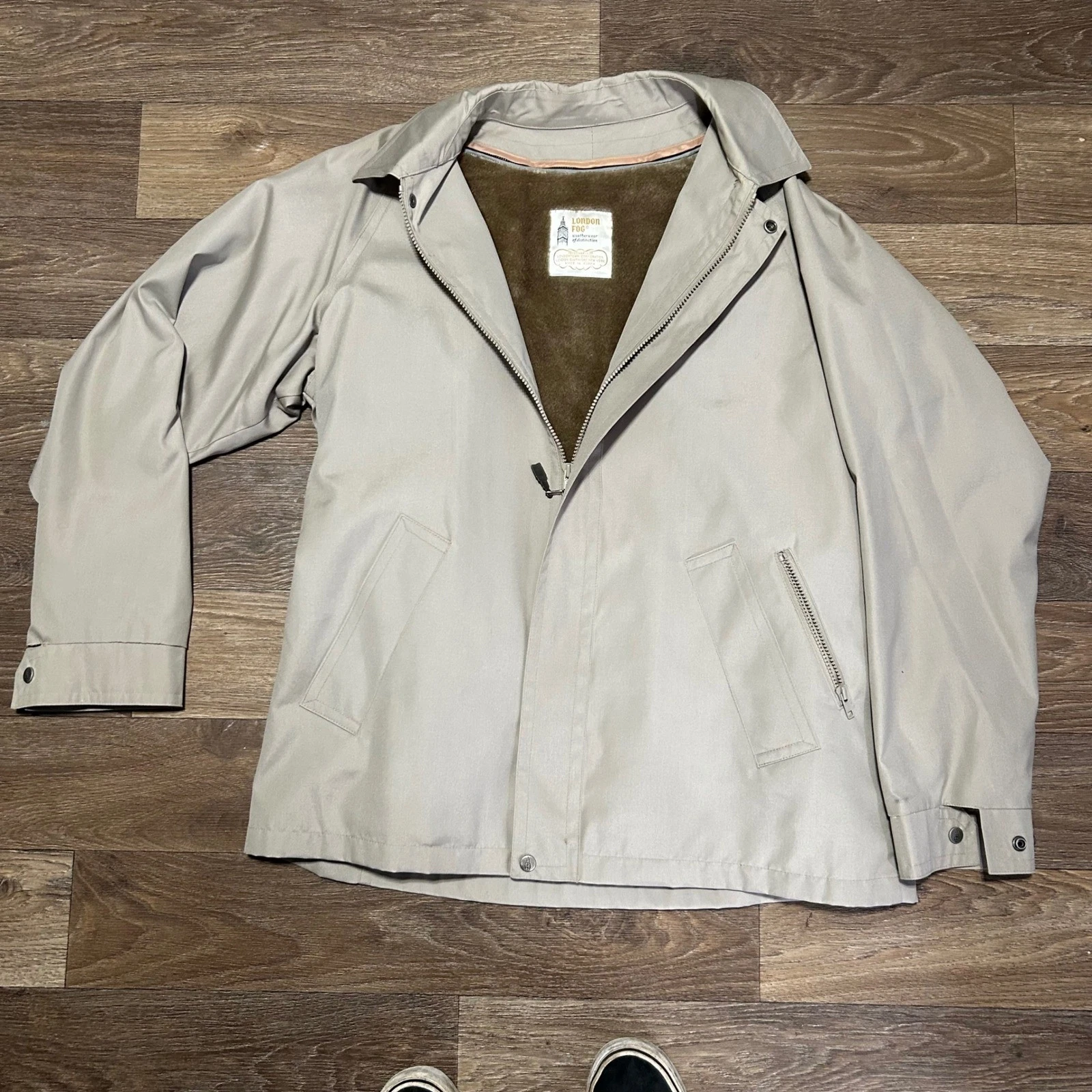 London Fog Mens Beige Weatherwear Distinction Jacket Fleece Lined Zip Up Size L