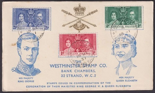 Falkland Islands 1937 KGVI Coronation Illustrated First Day Cover Used