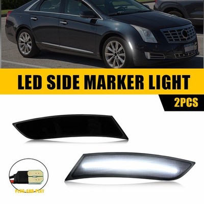 2PCS Smoked White LED Front Bumper Side Marker Lights For 2013-2017 Cadillac XTS