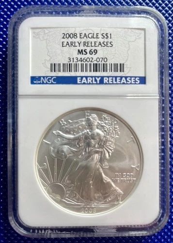 2008 ~ Silver Eagle S$1 ~ NGC MS69 ~ EARLY RELEASES ~ #3134602-070
