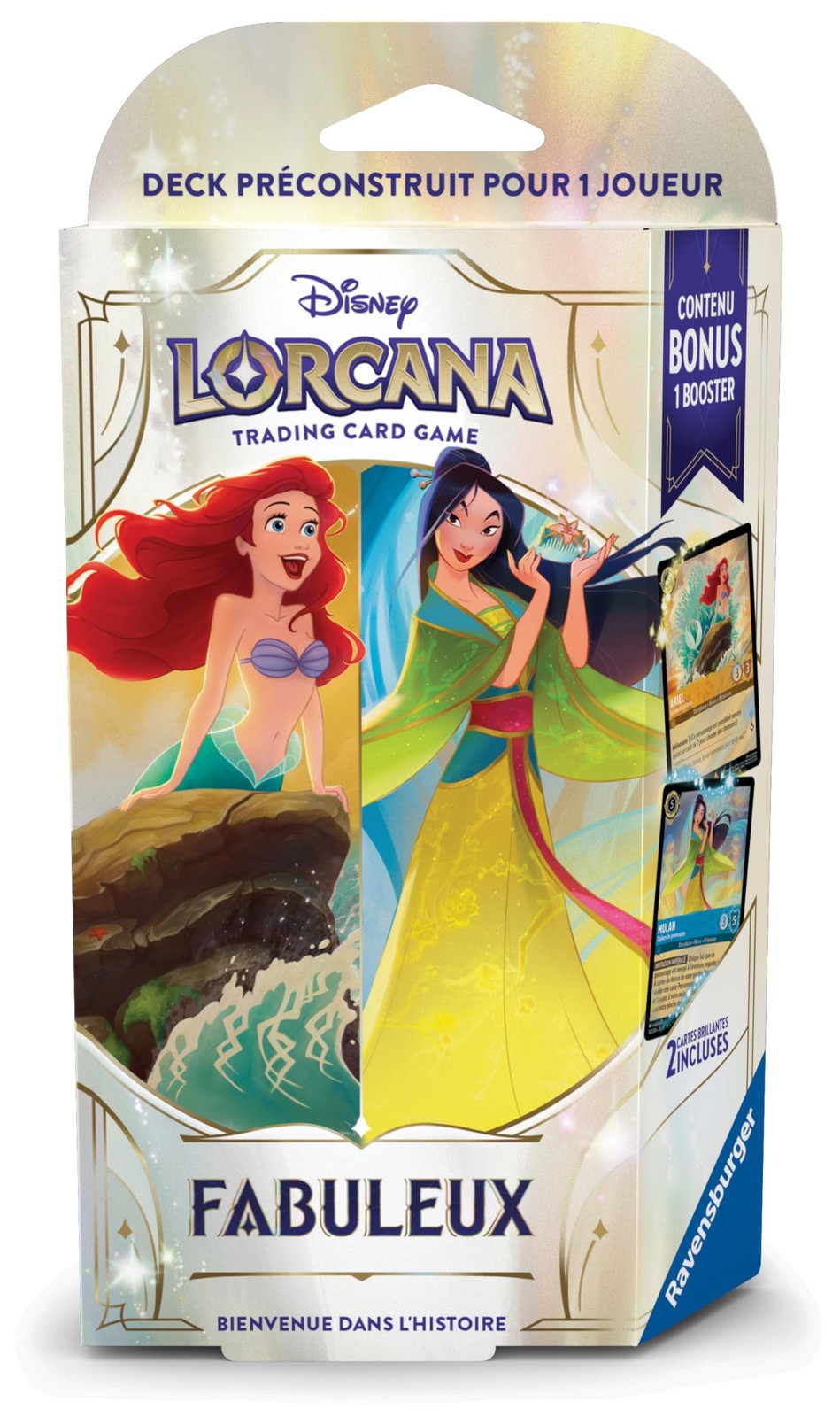 Disney Lorcana Deck Fabuleux Ariel Mulan aux finitions holographiques premium