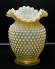 Vintage Fenton Topaz Opalescent Hobnail 8" Flower Vase Ruffled Rim Uranium "VGC"