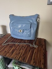 Coach Blue Leather Shoulder Bag Silver Chain Strap Turnlock Hobo Restored