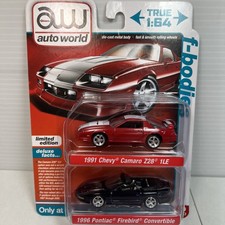 1:64 Auto World F-Bodies 1991 Chevy Camaro Z28 1LE 1996 Pontiac Firebird.