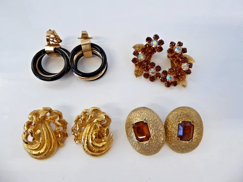 4 Pair of Vintage Costume Jewelry Earrings- Monet Trifari Weiss CastleCliff