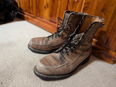VTG Distressed Insulated Sears Men's Work Boots Moc Toe Brown Leather Size 11 E