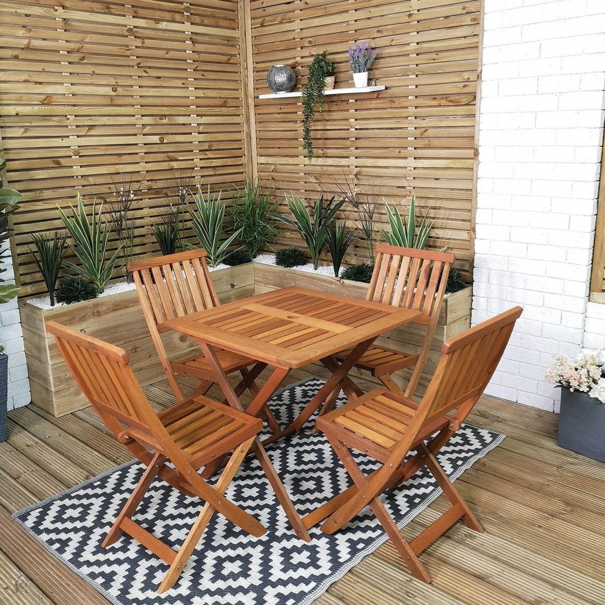 Outdoor Person Folding Square Wooden Garden Dining Table Chairs