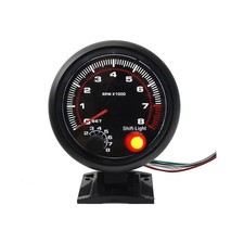 3.75 Inch Tachometer Gauge 12V White LED Red Shift Light 0-8000 RPM
