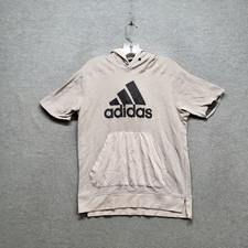 Adidas Women Sweatshirt M Beige Geometric Activewear Logo Short Sleeve