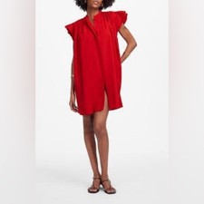 Madewell Flutter Sleeve Button Front Poplin Mini dress medium women’s red