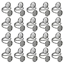 Ring Blank, 20 Pcs Adjustable Finger Ring Blank Base 12mm, Silver Black