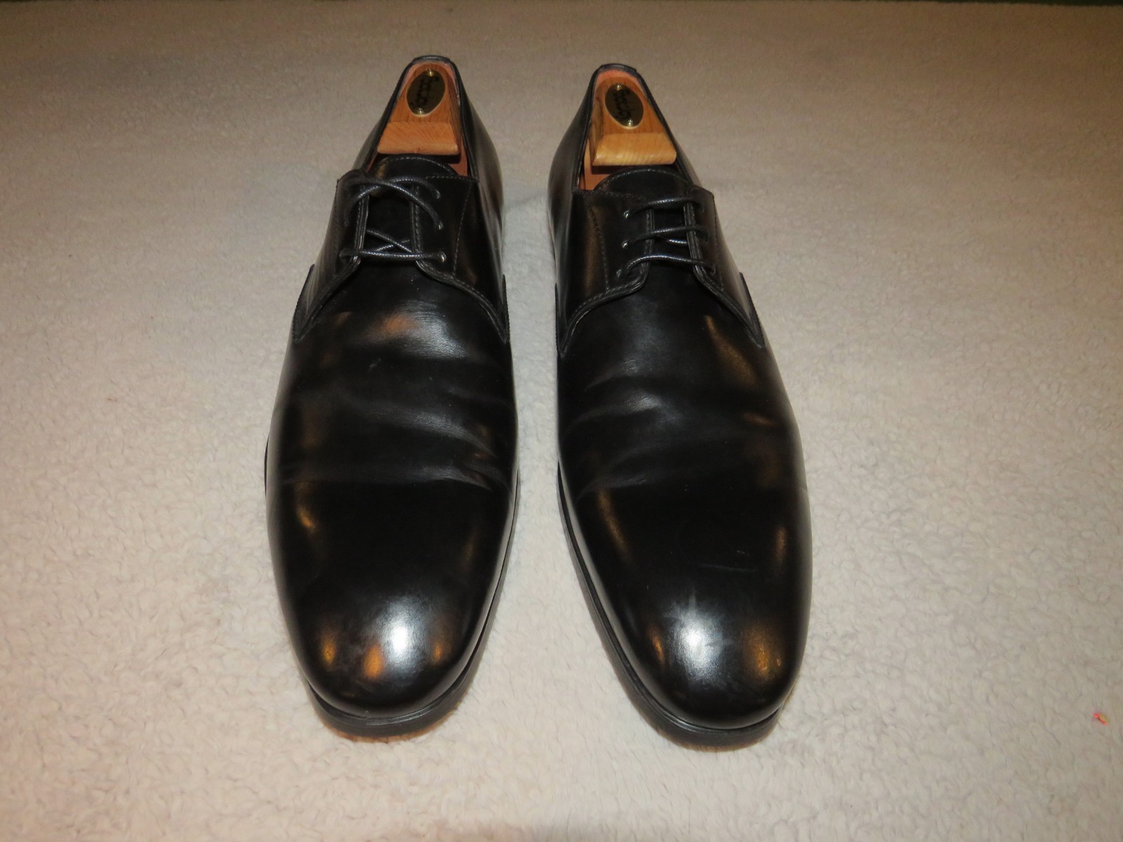 SAOLA Scarpa derby Santoni uomo pelle nera lucida recente punta liscia taglia 12D