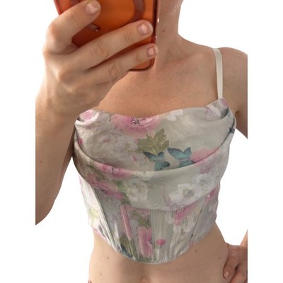 Victoria's Secret Floral Corset Top Sage Pink Cowl Neck NWT M 11250937 6BPI