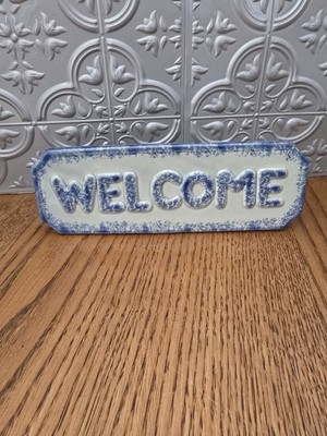 9'' Ceramic Welcome Sign - Flow Blue Pattern by Loomco - 1997