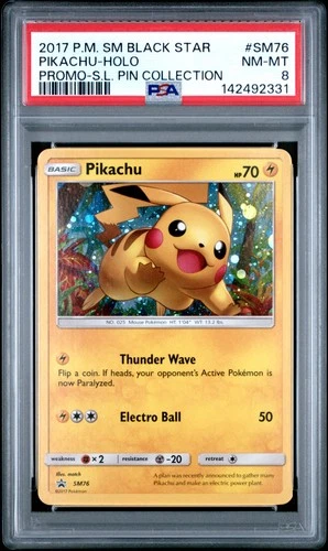 2017 POKEMON SM PROMO SHINING LEGENDS PIN COLLECTION PIKACHU-HOLO PSA 8