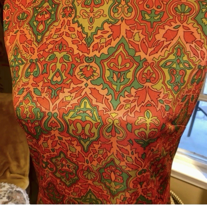 Vintage 60's Emilio Borghese Dress Psychedelic Orange Print - Image 2 of 4