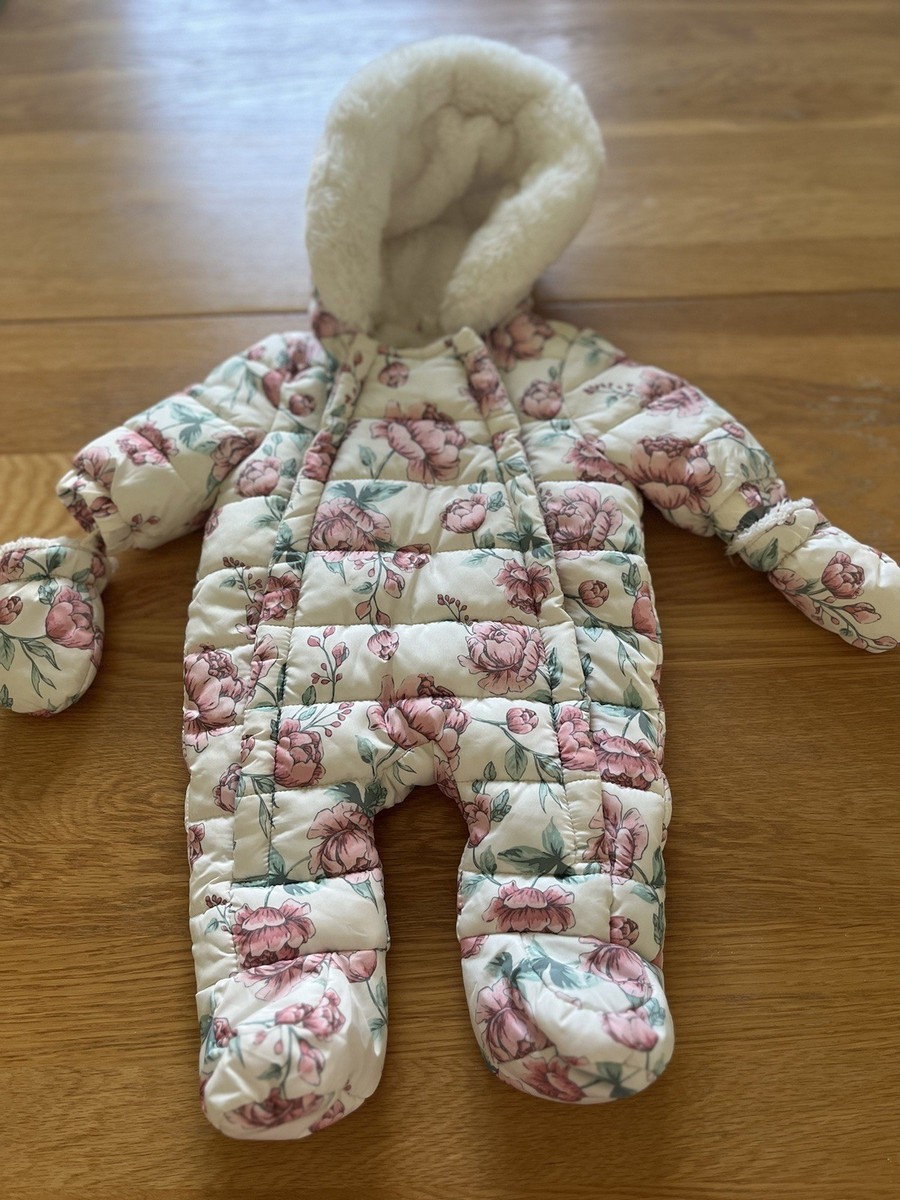 Pink Baby Snowsuit Footless Pink Faux Fur Trim Snowsuit