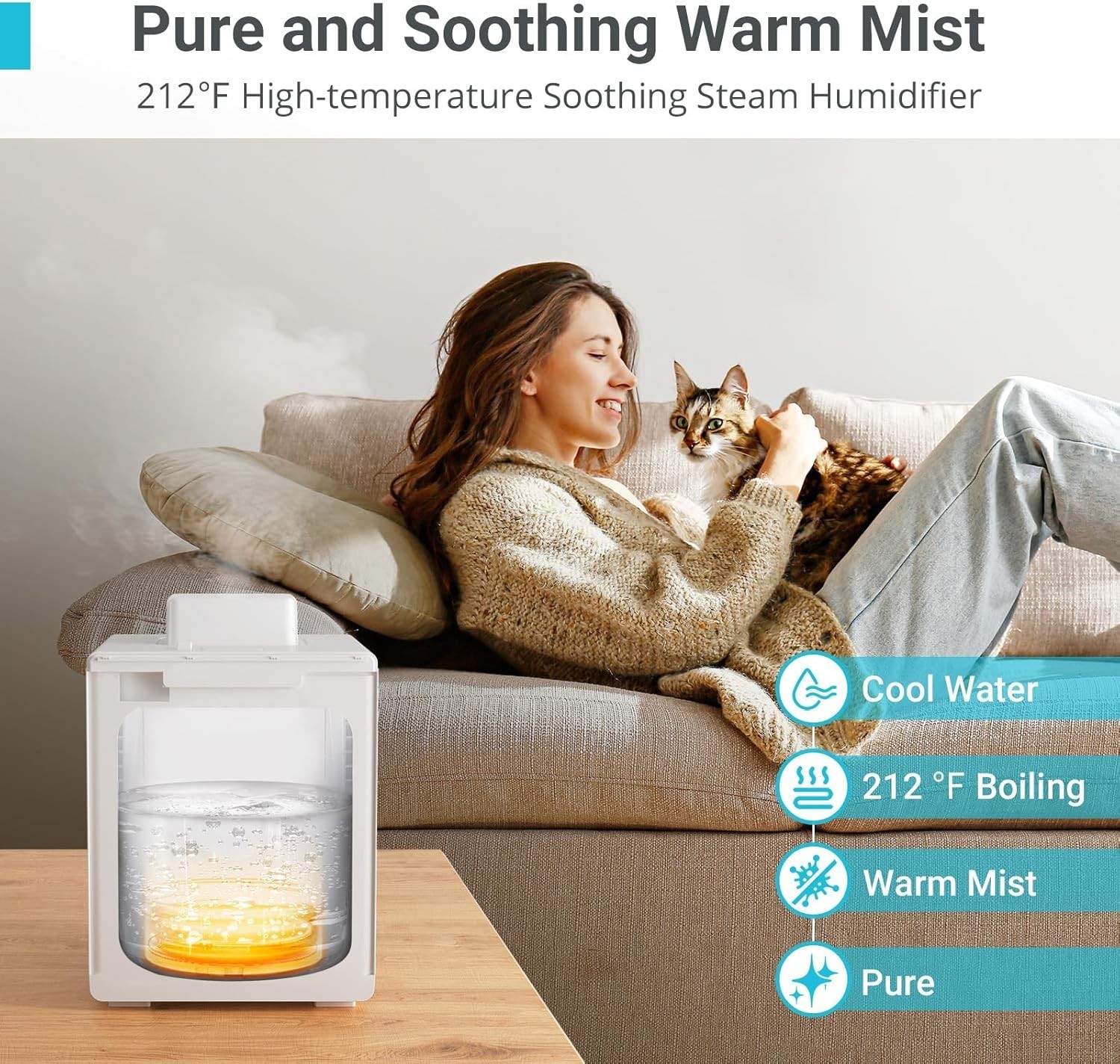 Livatro Stainless Steel Humidifier 3L Warm Mist Humidifier Safe Healthy EZ Clean