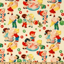 Michael Miller Retro Kids Candy Shop Cotton Quilt Fabric on Cream BTY 36 x 44