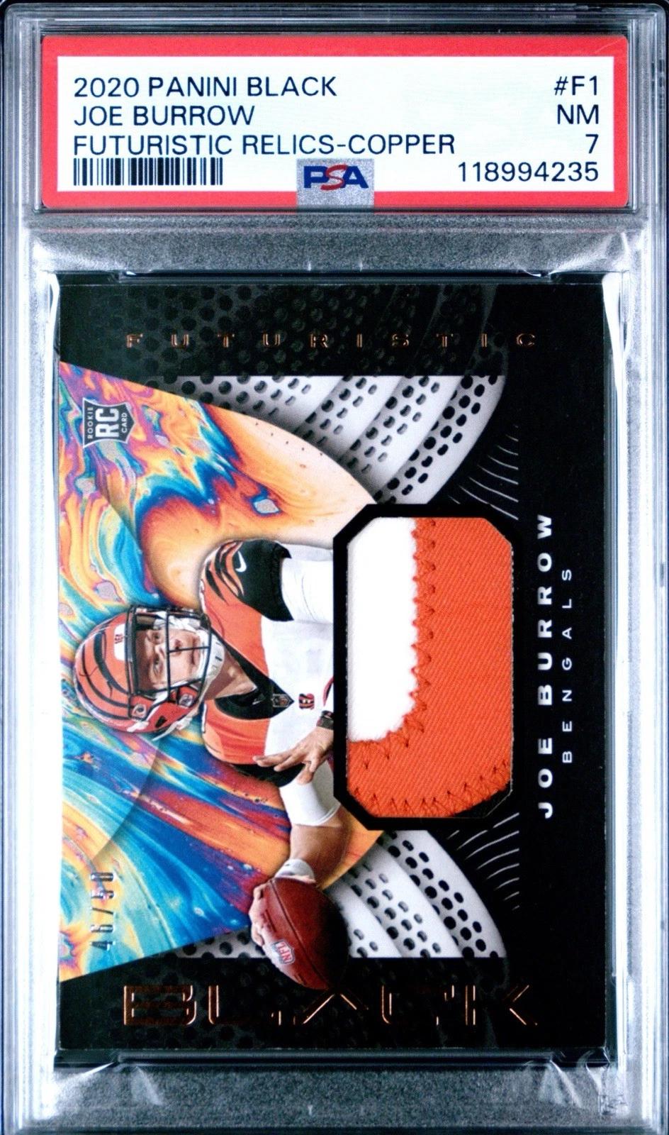 Joe Burrow Panini Black Futuristic Relics #F1 Copper