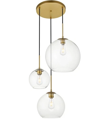 Elegant Lighting LD2218 Baxter 3 Light 21"W Multi Light Pendant - Brass - Picture 1 of 12