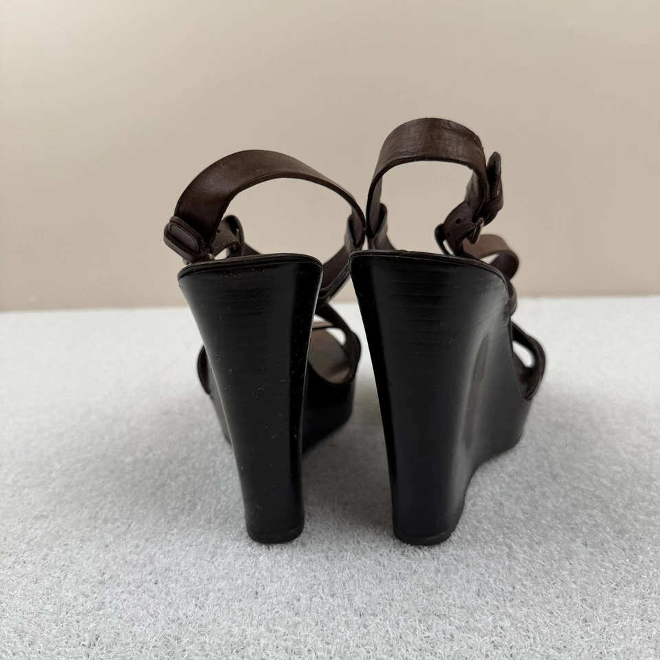 Zapatos Bally Mujer Talla 9 Marrón Sandalias de Cuña con Tiras Cuero Hechos en Italia Foto 3 de 4