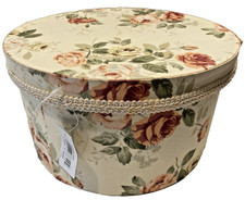 VTG Pink Roses Fabric Hat Box Storage 10x6 Fr...
