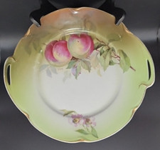 Assiette à gâteau pêche peinte à la main Jaegar & Co. Bavière 1898-1923 signée A. Koch