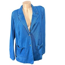 Denim Co QVC Womens Comfy Knit Air Blazer Soft Chambray Denim Jacket Size 1X
