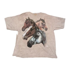 Vintage Y2K The Mountain 4 HorsesShirt Mens Large Tan Tie Dye USA Leather Tag