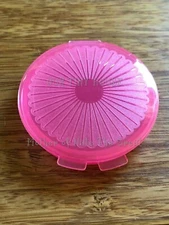 New Tupperwarer Round Clamshell Pocket Pill Box Keeper Case PINK Container 1224