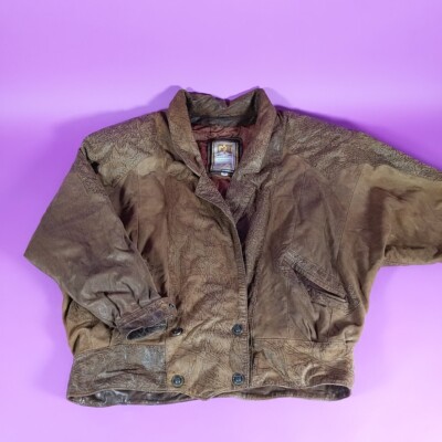 Vintage G-III Flight Bomber Embossed Leather Jacket Brown Coat
