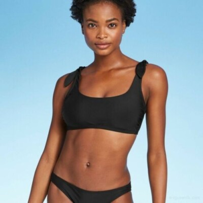Juniors' Size Medium (4-6) Shoulder Tie Bralette Bikini Top - Xhilaration  Black