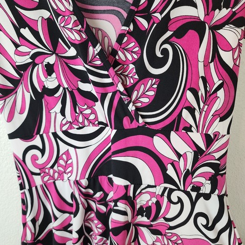 VTG Y2K Womens M Black Pink Empire Waist Midi Dress Funky Groovy Candy Rain - Picture 4 of 9