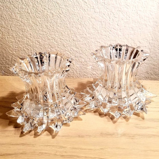 Sparkling Pair of Vintage German Lead Crystal Brilliant Starburst