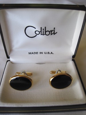 Colibri Gold-Tone and Onyx Oval Cufflinks, New Old Stock