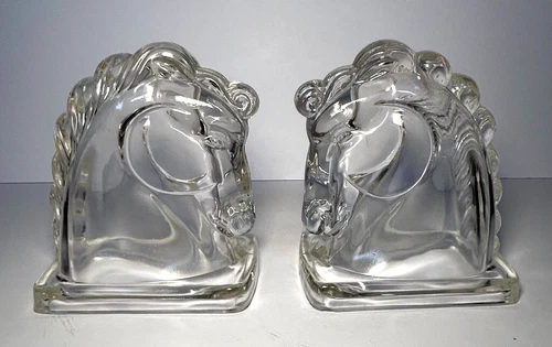 Vintage Pair of Federal Glass Horse Head Bookends