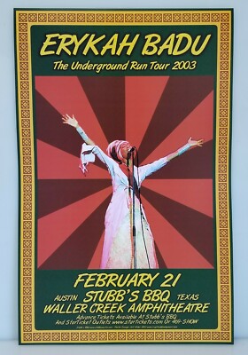 Erykah Badu Underground Run 2003 Stubb's BBQ Austin Concert Poster 11'' x 17'' NEW