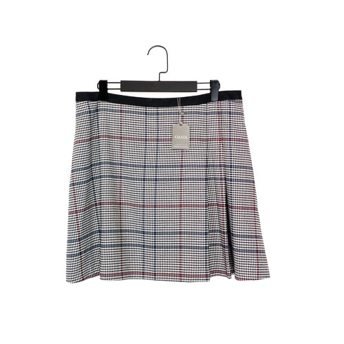 Oasis Black Blue Pink Houndstooth Check Side Pleat Mini Skirt - Size 16 NEW - Picture 8 of 13