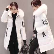 Women's Winter Fur Collar Hooded Down Thicken Cotton Jacket Slim Long Warm Coats