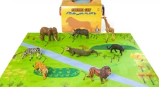 Realistic Safari Animals Playset with Soft Playmat & Storage Box – 8 Pieces