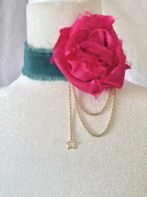 Rose Choker Velvet Flower Necklace Fairy Prom Wedding Gold Chain Coquette Lolita