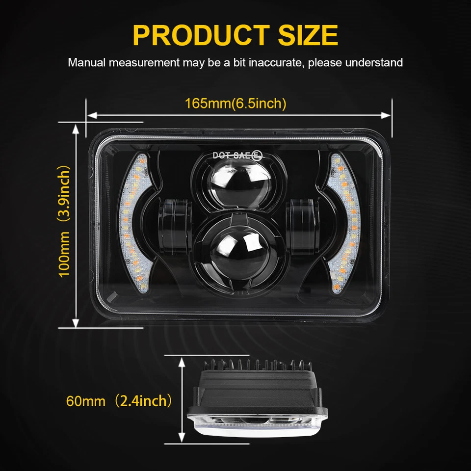 2PC Black 4x6 LED Headlights Hi Lo Beam For Chevy S10 Blazer 1994 1995 1996 1997 - Image 4 of 4