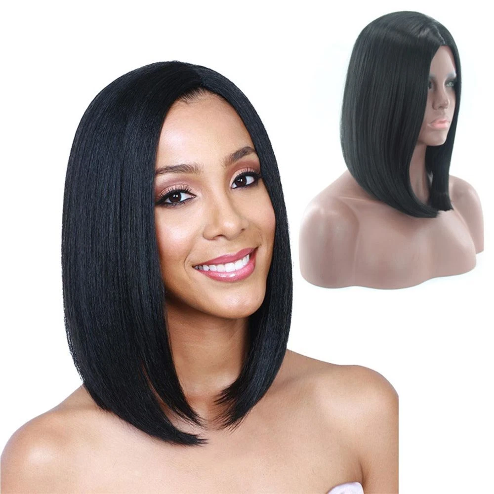 Short black wig no bangs deals