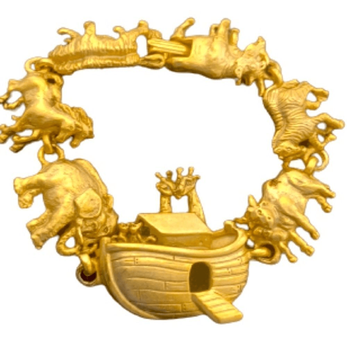 Noah’s Ark Vintage Collectible Charm Link Bracelet in Gold by AJC Gift 7” Noah