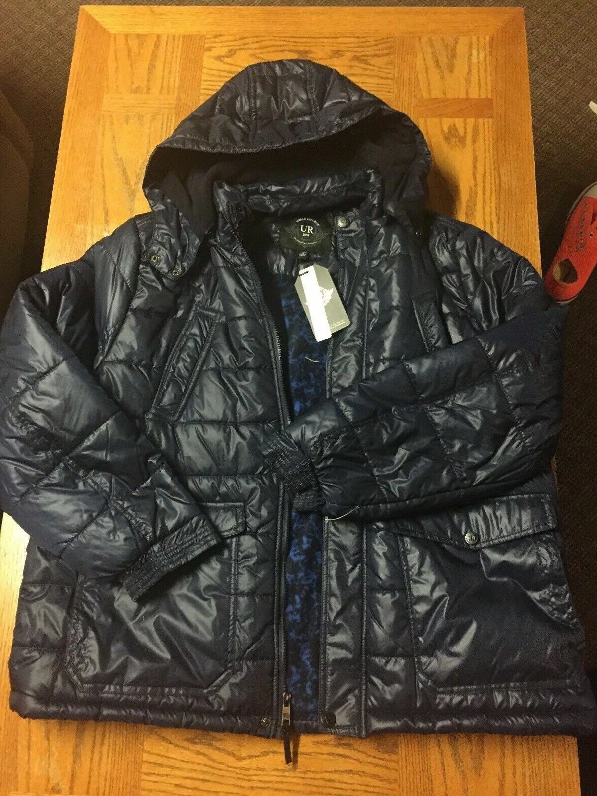 Men's XL BLUE PUFFER JACKET BY URBAN REPUBLIC WINTER HOODED ZIP WATER RESISTANT