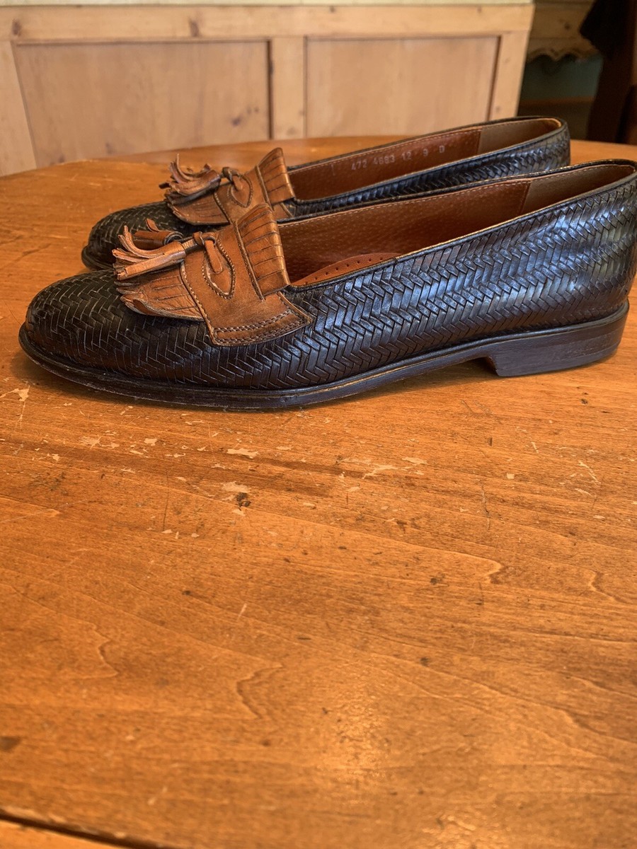 Cable & Co Tassel Loafers Mens 10.5 Black Tan Woven Leather Italy Dress Men main image 4
