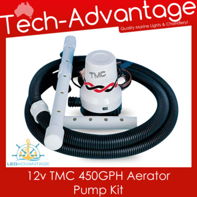 12v TMC Boat Fishing 450GPH Aerator Pump Kit (Suitable for Livewell Bait Tank)