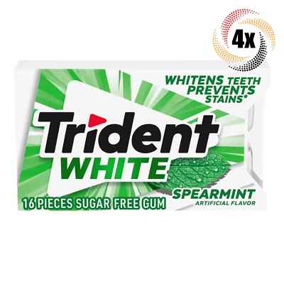 4x Packs Trident White Spearmint Flavor Chewing Gum - 16 Pieces Per Pack